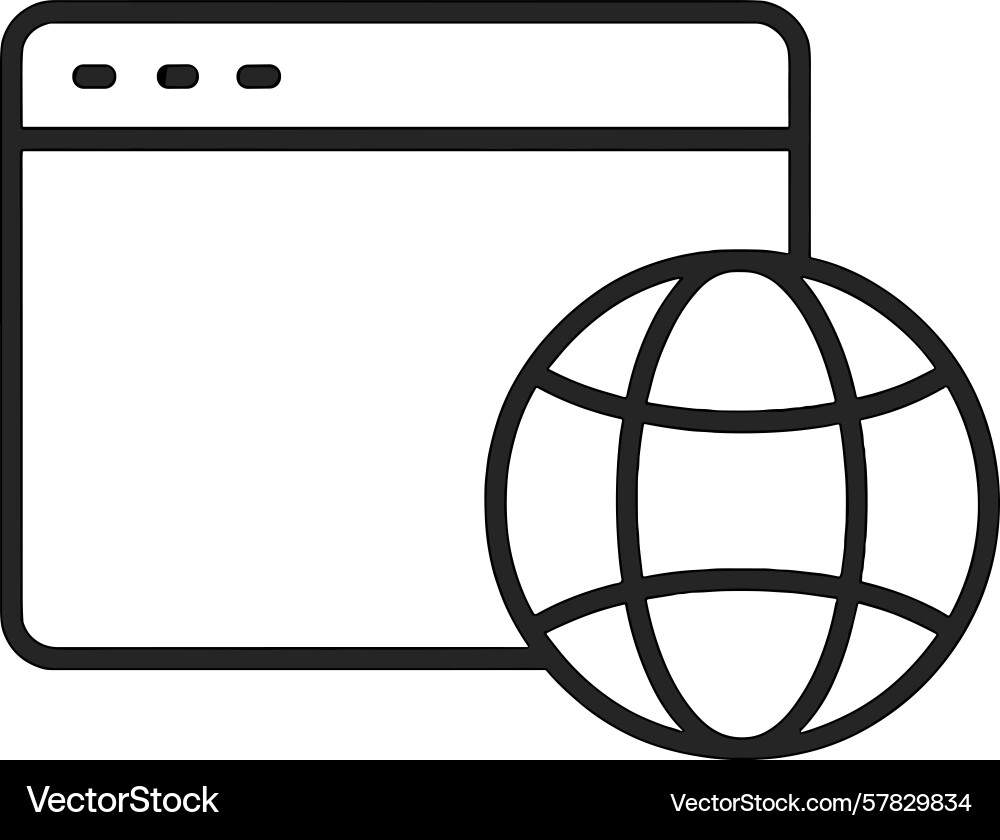 Icon representing a web browser window and globe Icon representing a web browser window and globe vector image
