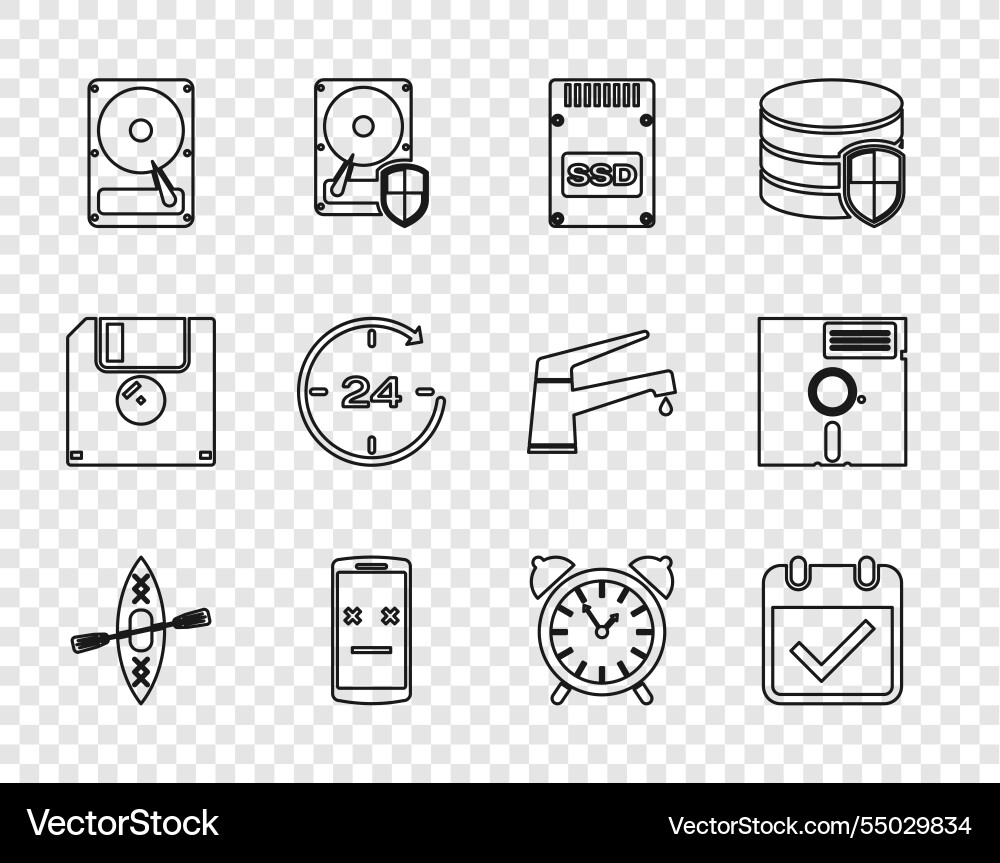 Set line kayak and paddle calendar with check Set line kayak and paddle calendar with check vector image