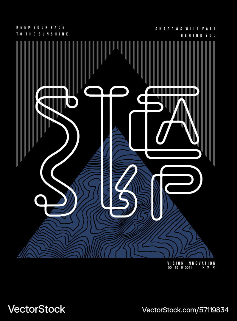 Step outline text on stripe and wavy lines vector image