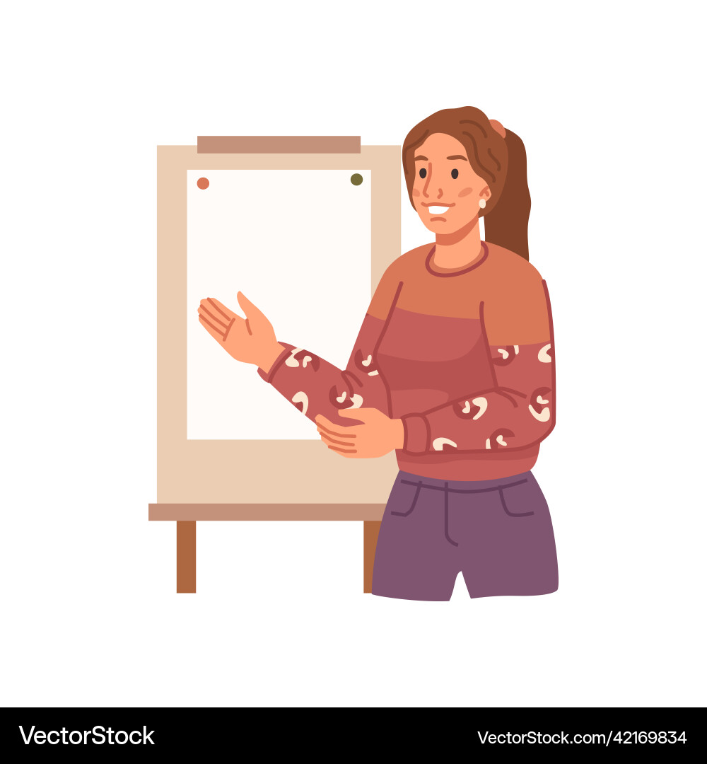 Woman leading presentation showing whiteboard Woman leading presentation showing whiteboard vector image