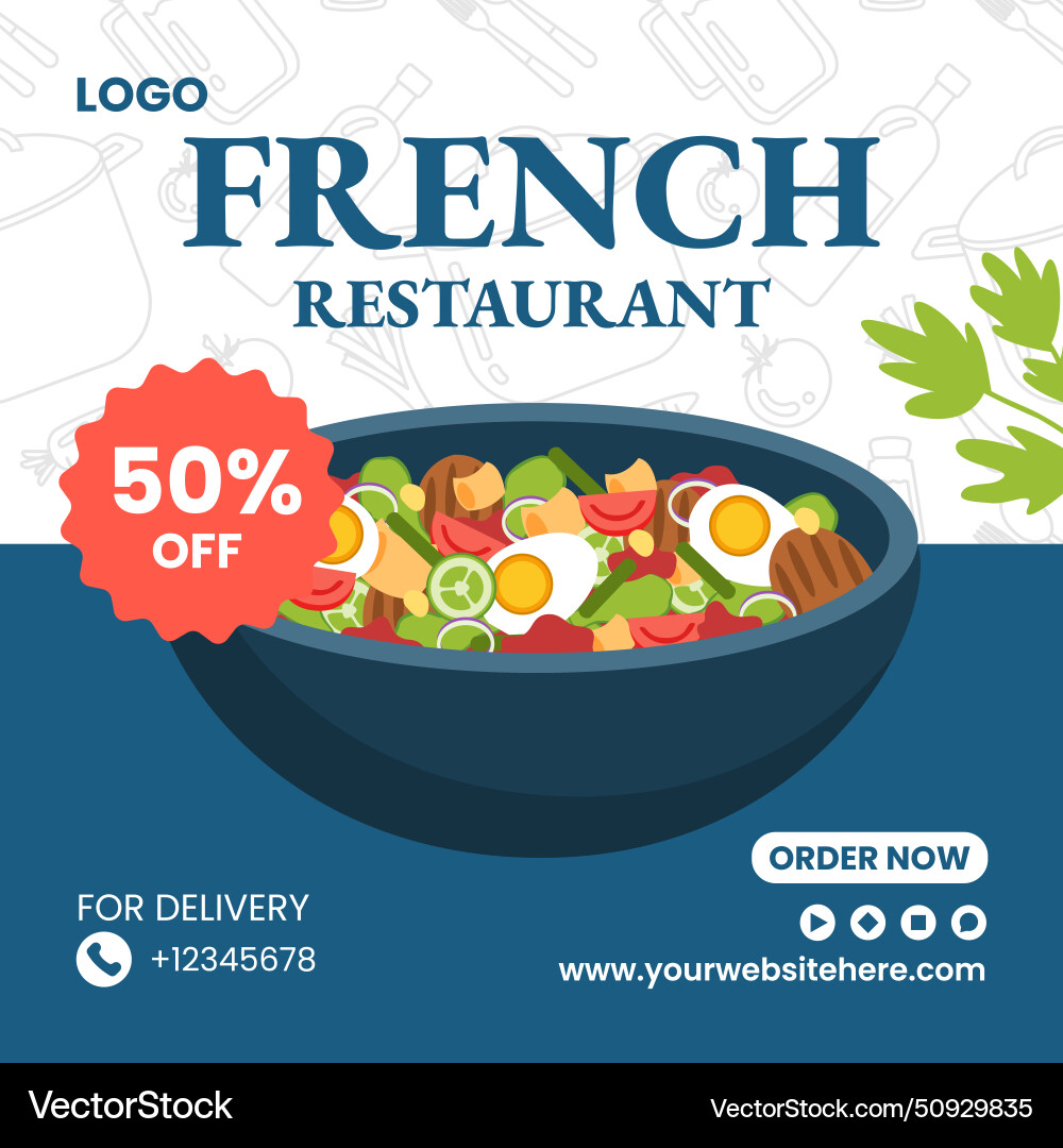 French restaurant social media flat cartoon hand French restaurant social media flat cartoon hand vector image