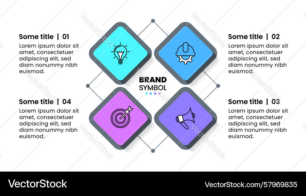 Infographic template linked squares with 4 icons Vector Image