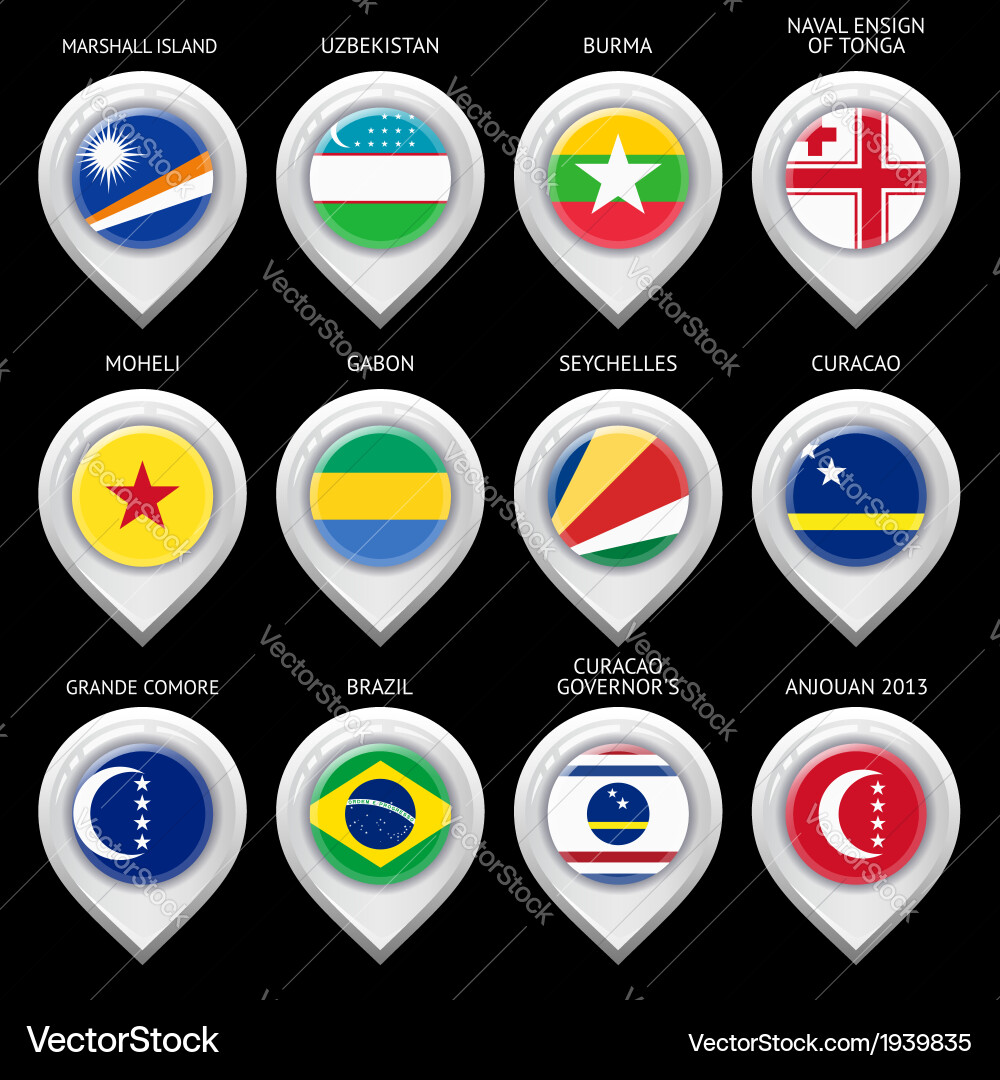 Map marker with flag-set eleventh vector image