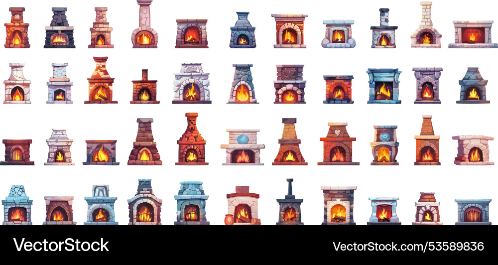 Cartoon Fireplace Hearth Set Vector Image