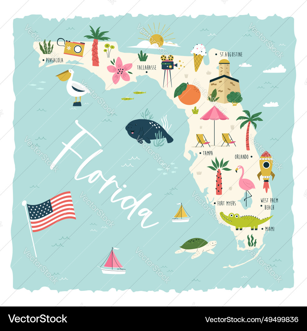 Colorful map of florida state usa - Colorful Map Of Florida State Usa With Symbols Vector 49499836 
