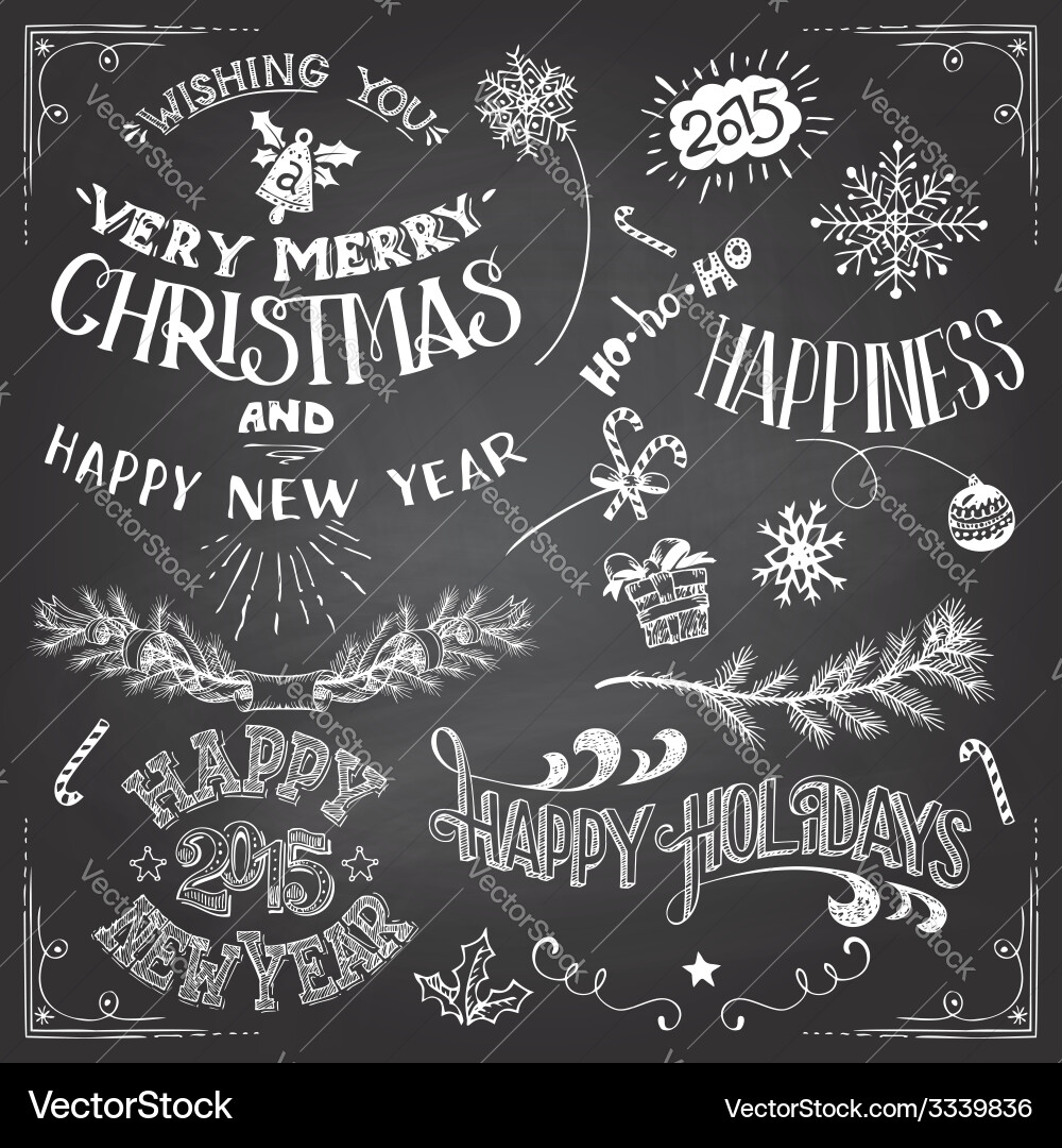 Hand-Drawn Festive Holiday Elements Vector Image