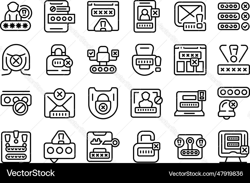 Wrong password icons set outline shield vector image
