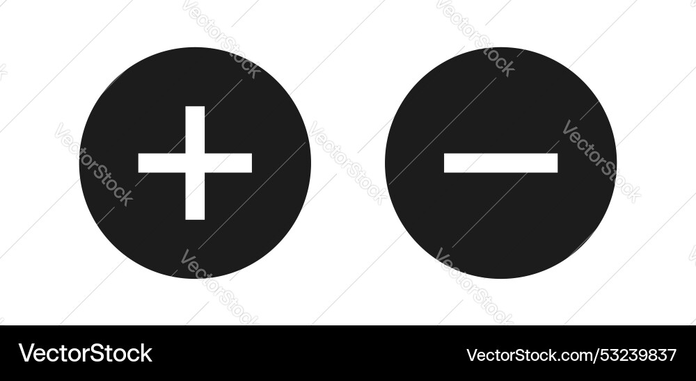 Add and remove round button icons plus minus Add and remove round button icons plus minus vector image