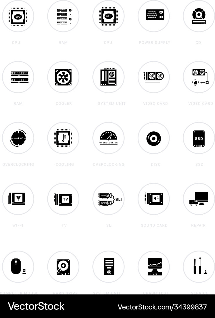 Einfache Icons Computer-Upgrading einstellen Vektorbild