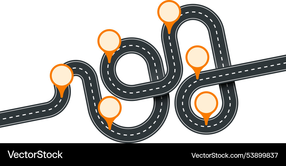 Road scheme with navigation pins route color vector image
