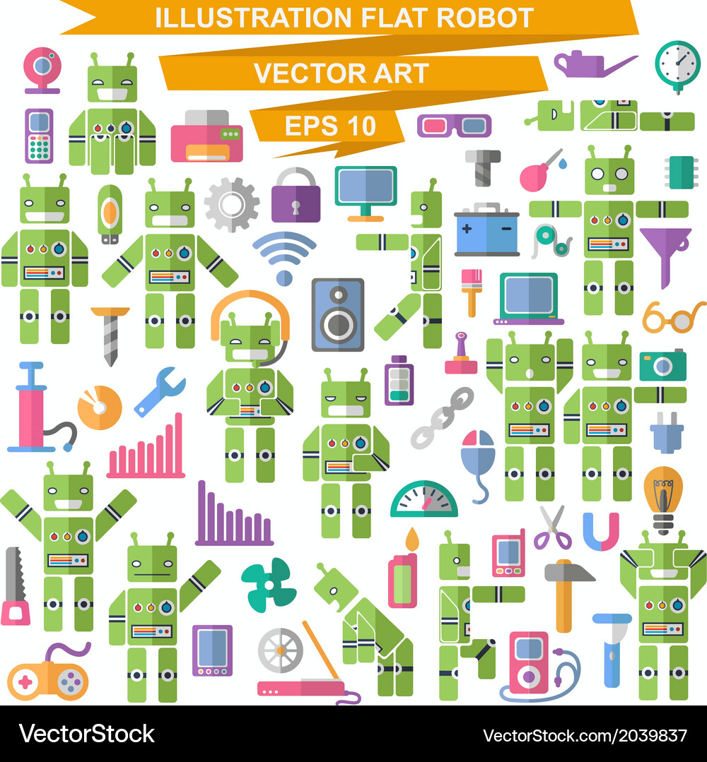 Robot Icons Set Vector Image