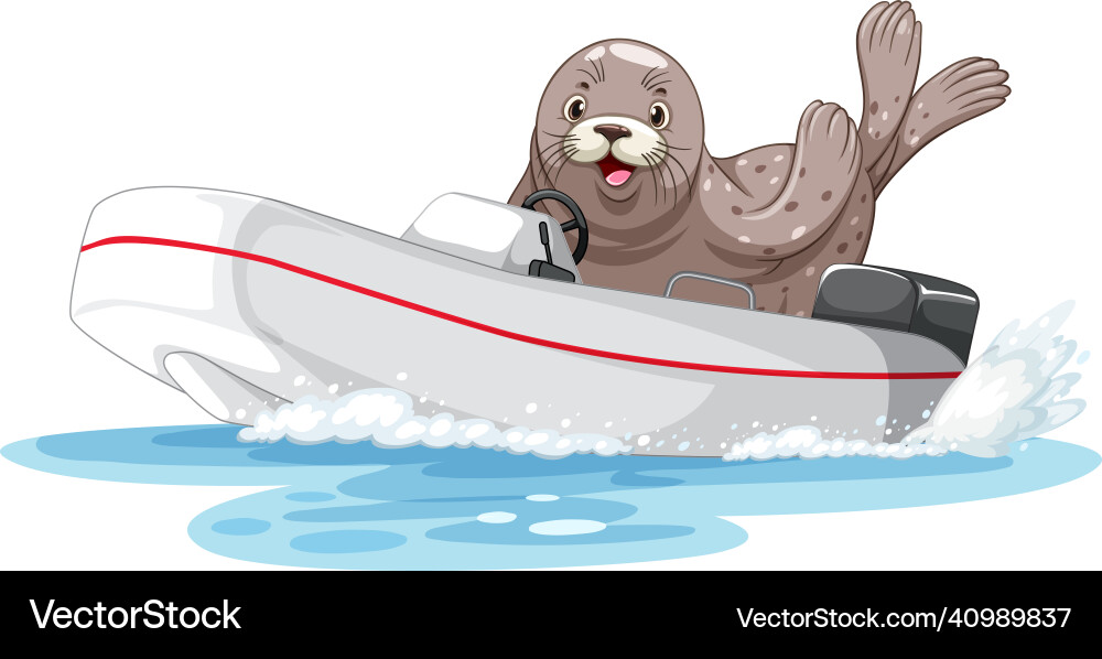 Seal on motor boat in cartoon style vector image