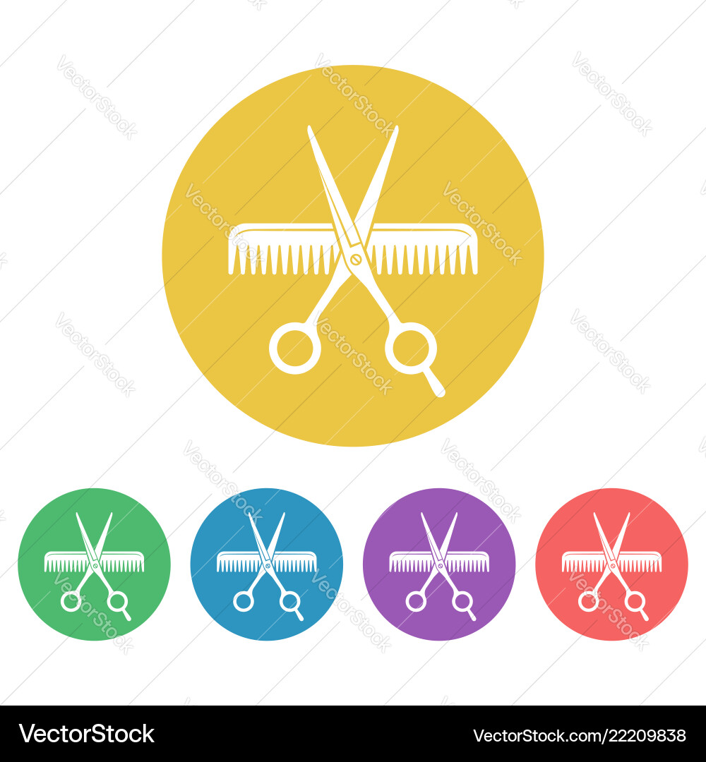 Scissors and comb colored round icons Scissors and comb colored round icons vector image