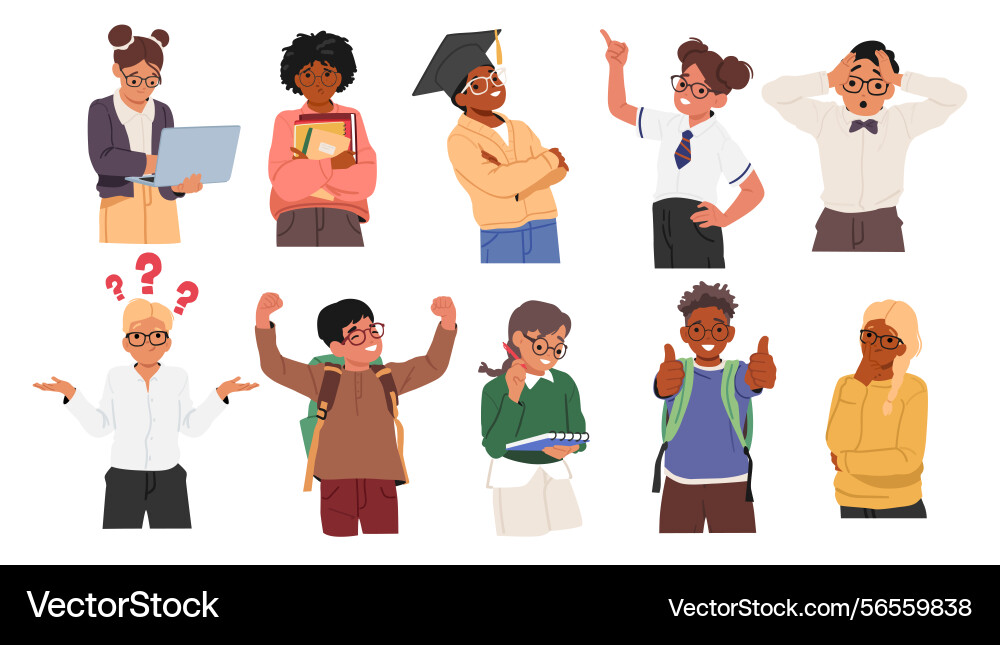 Smart kid nerd geek in glasses showcasing Vector Image