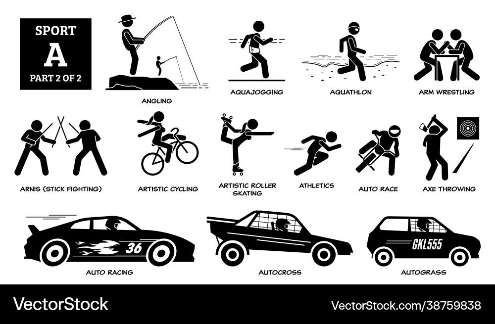 Sport Spiele alphabet a icons pictograph angling Sport Spiele alphabet a icons pictograph angling vektorbild