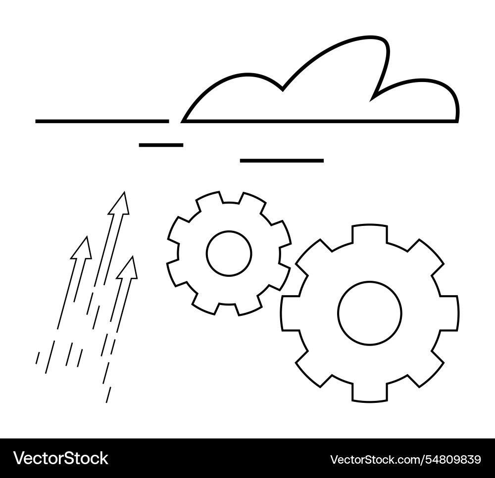 Cloud computing with gears and upward arrows Vector Image