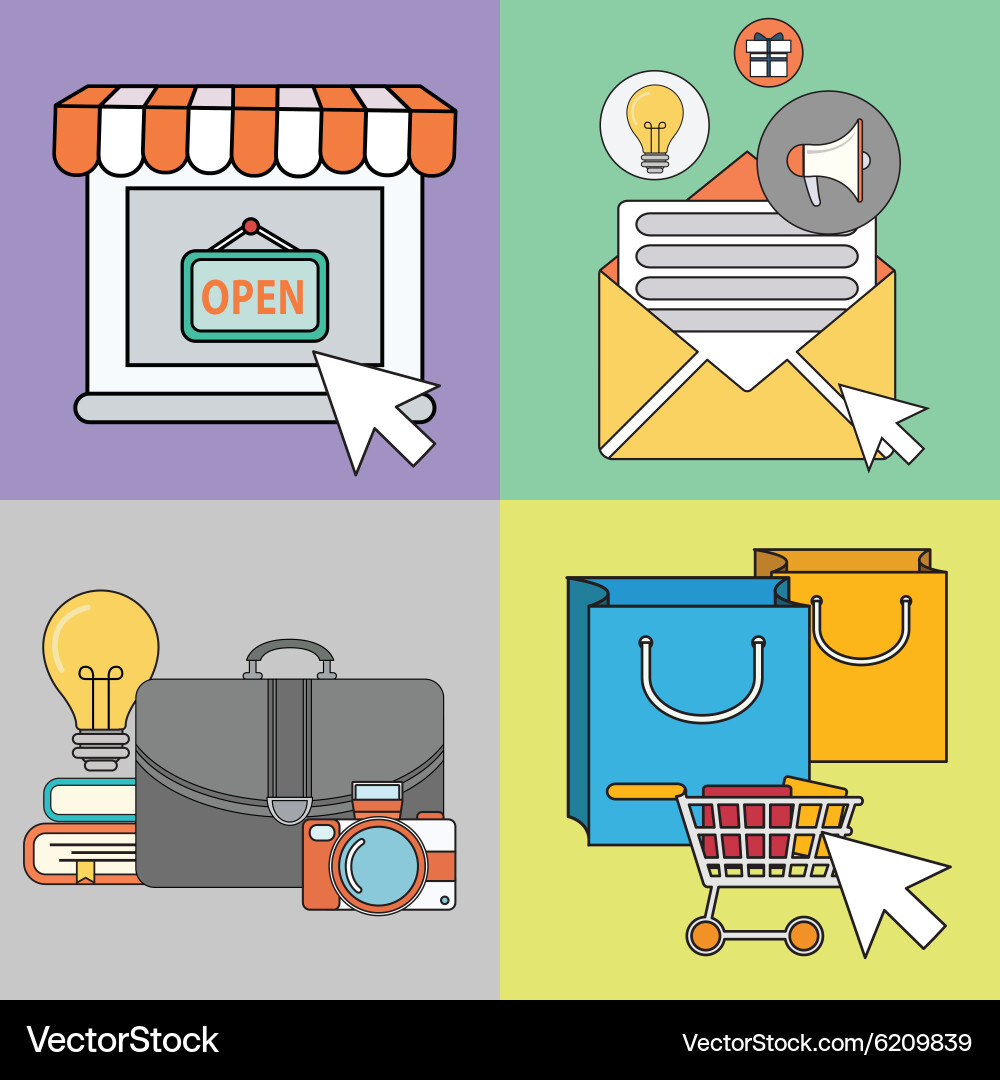 Set of color line icons on the theme online Vector Image