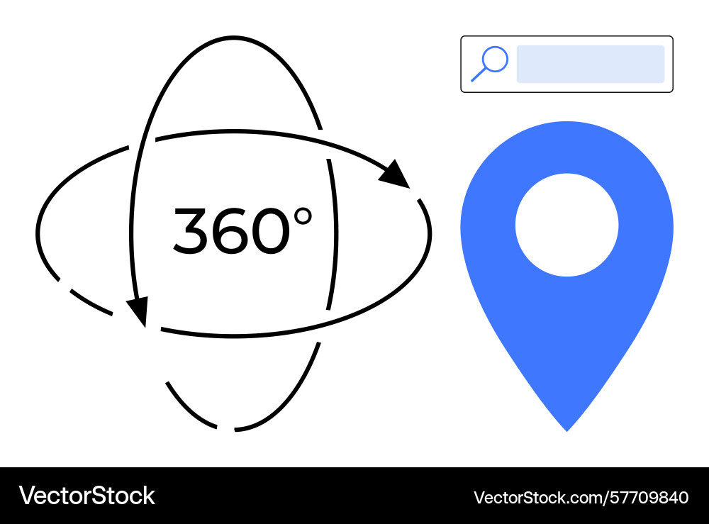 360-degree navigation concept with map pin 360-degree navigation concept with map pin vector image