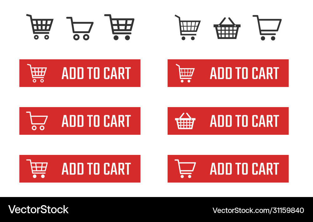 Add to cart button set shopping trolley signs Add to cart button set shopping trolley signs vector image