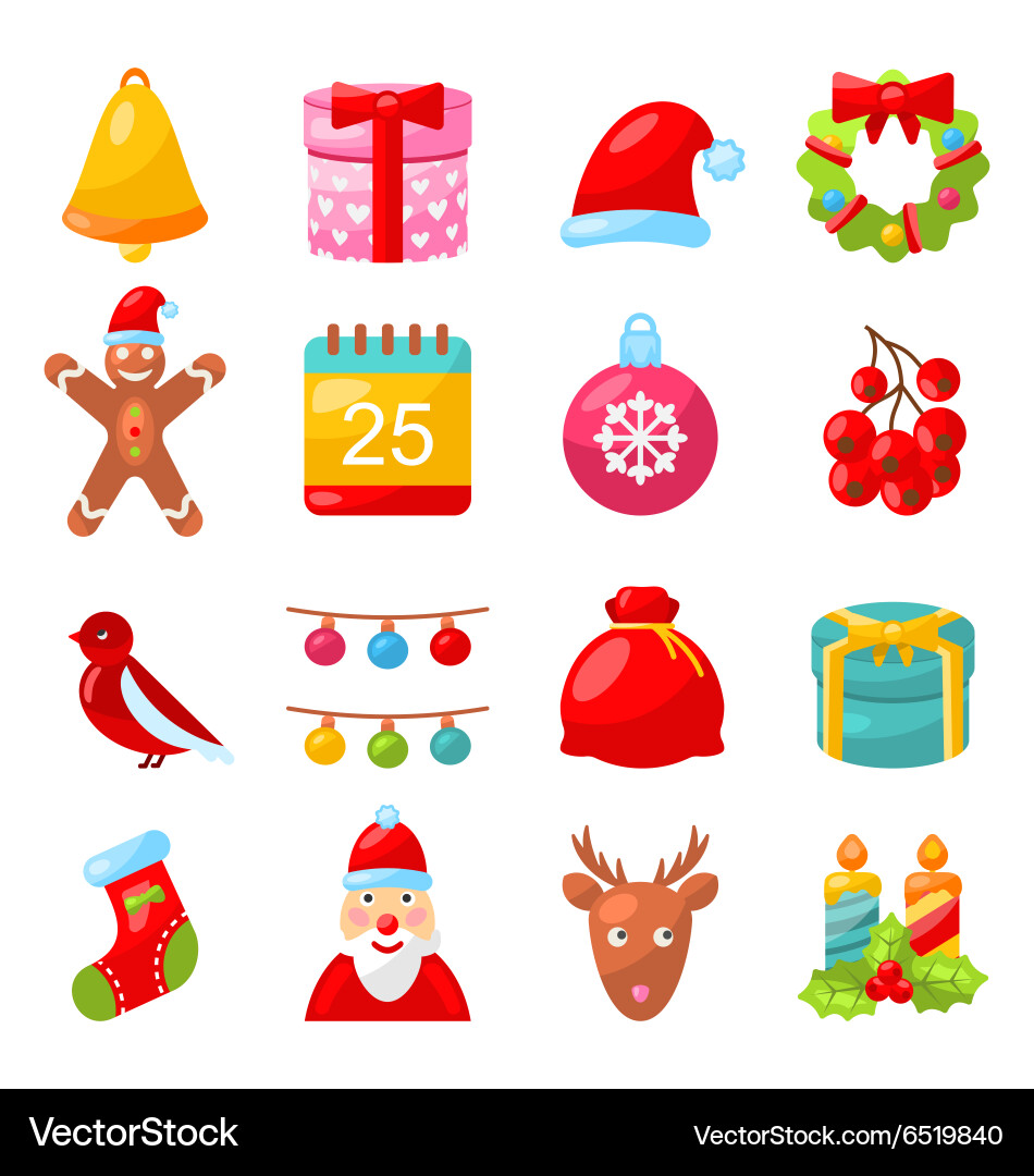 Christmas colorful traditional symbols simple vector image