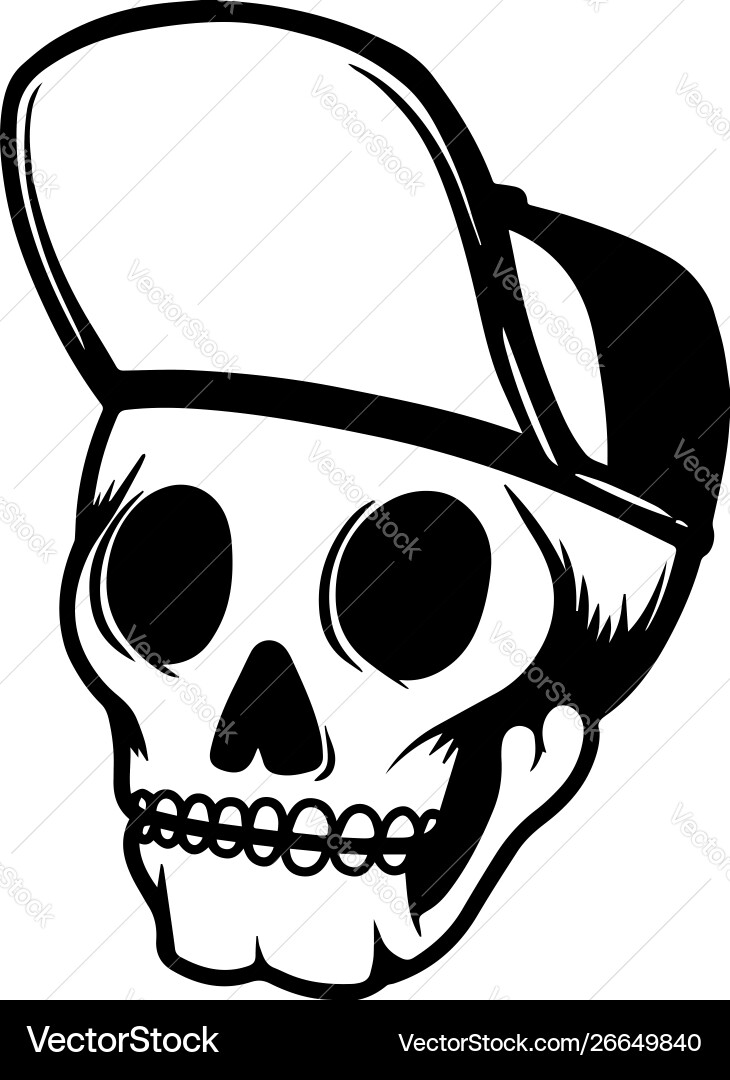 Human skull in baseball cap design element Human skull in baseball cap design element vector image