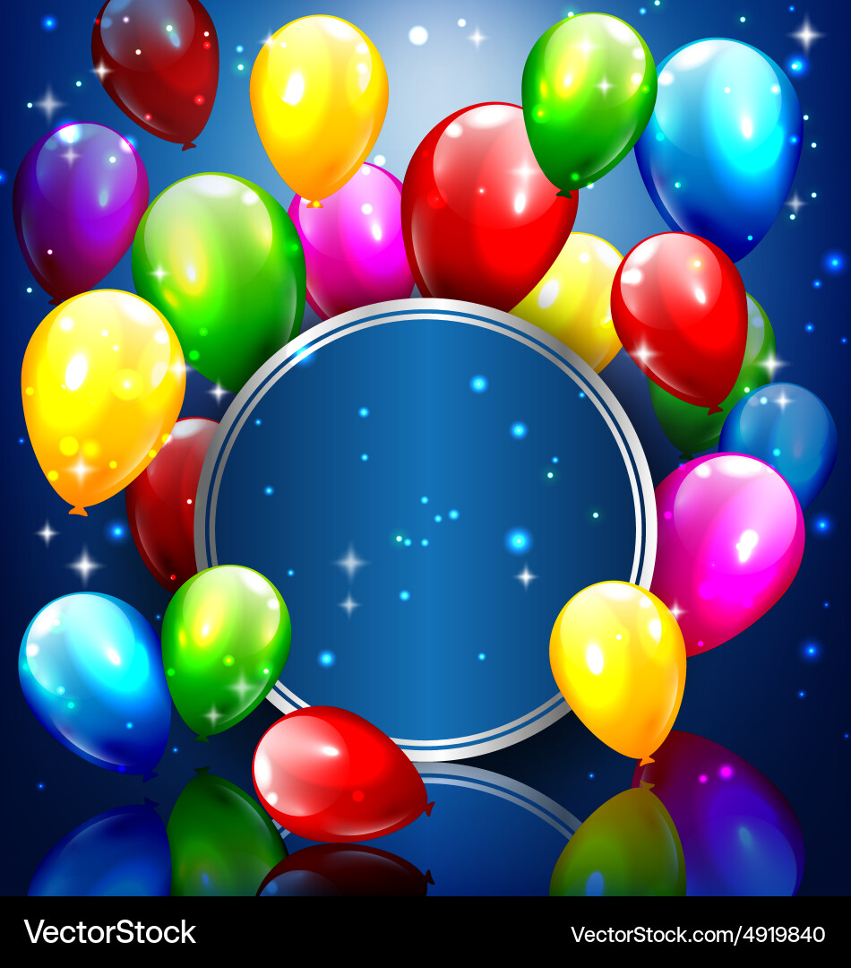 Multicolored inflatable balloons with circle frame vector image