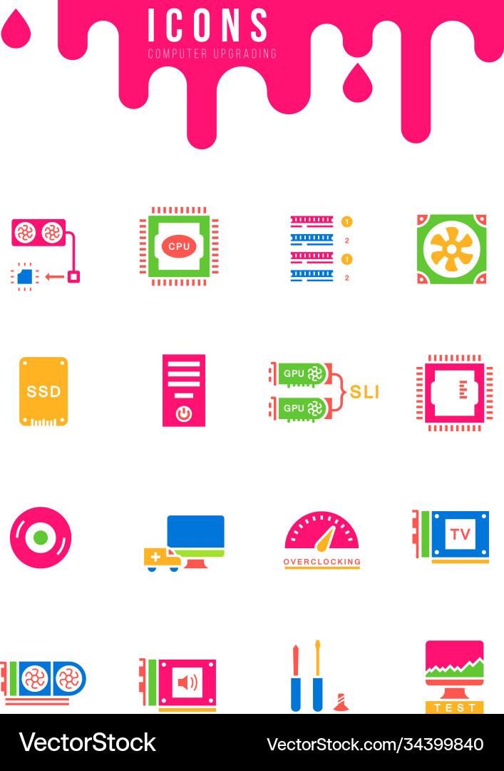 Set simple icons computer upgrading Vector Image