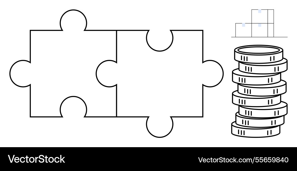 Two puzzle pieces connected with stack of coins Two puzzle pieces connected with stack of coins vector image