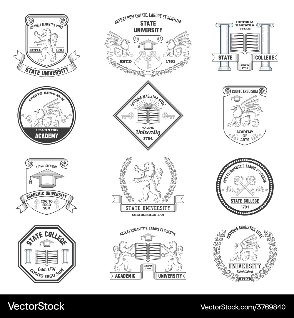 University labels set Royalty Free Vector Image