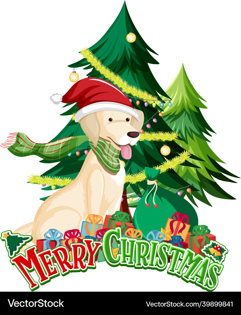 Merry christmas font with golden retriever dog Merry christmas font with golden retriever dog vector image