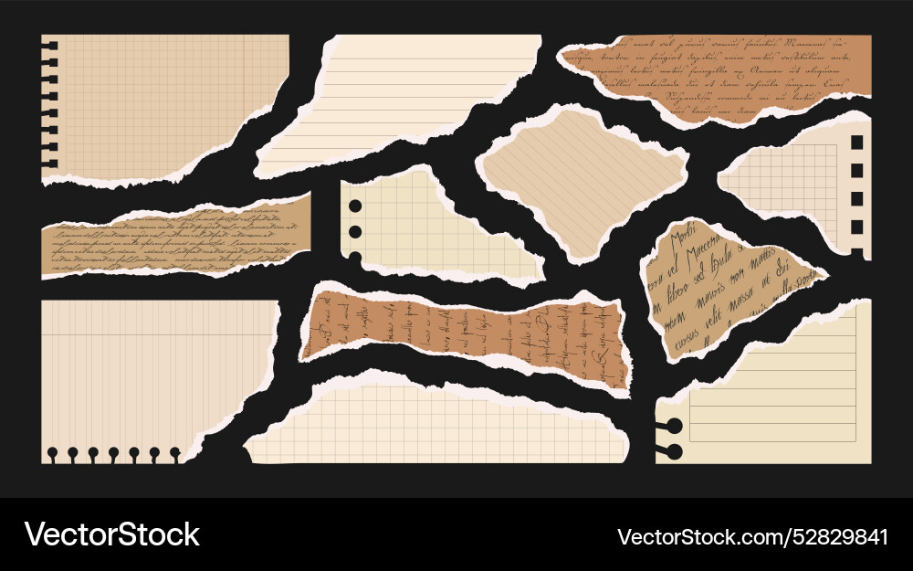 Paper cut scraps with torn edges notebook sheets Paper cut scraps with torn edges notebook sheets vector image