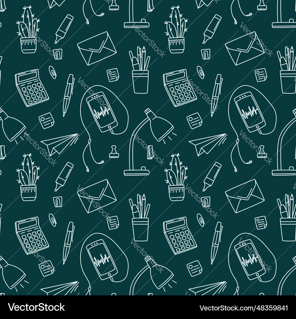 Workspace seamless pattern with lamp smartphone Vector Image