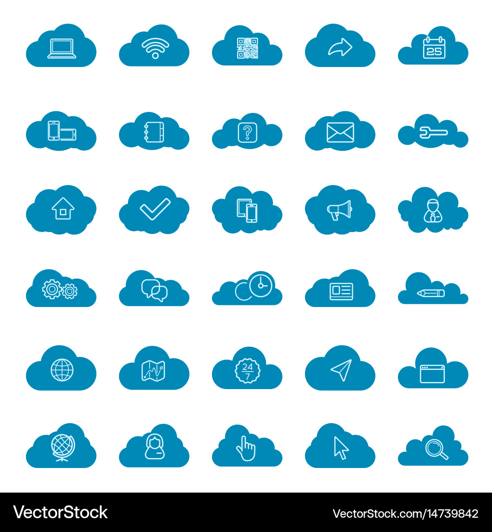 Cloud Computing lineare Icons set herunterladen Vektorbild