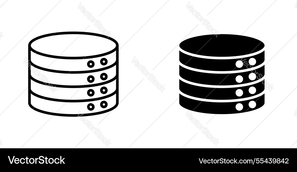Database icons stroke line and black solid vector image