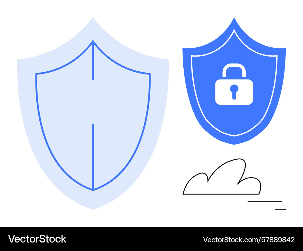 Security shields and lock representing data Security shields and lock representing data Vector Image