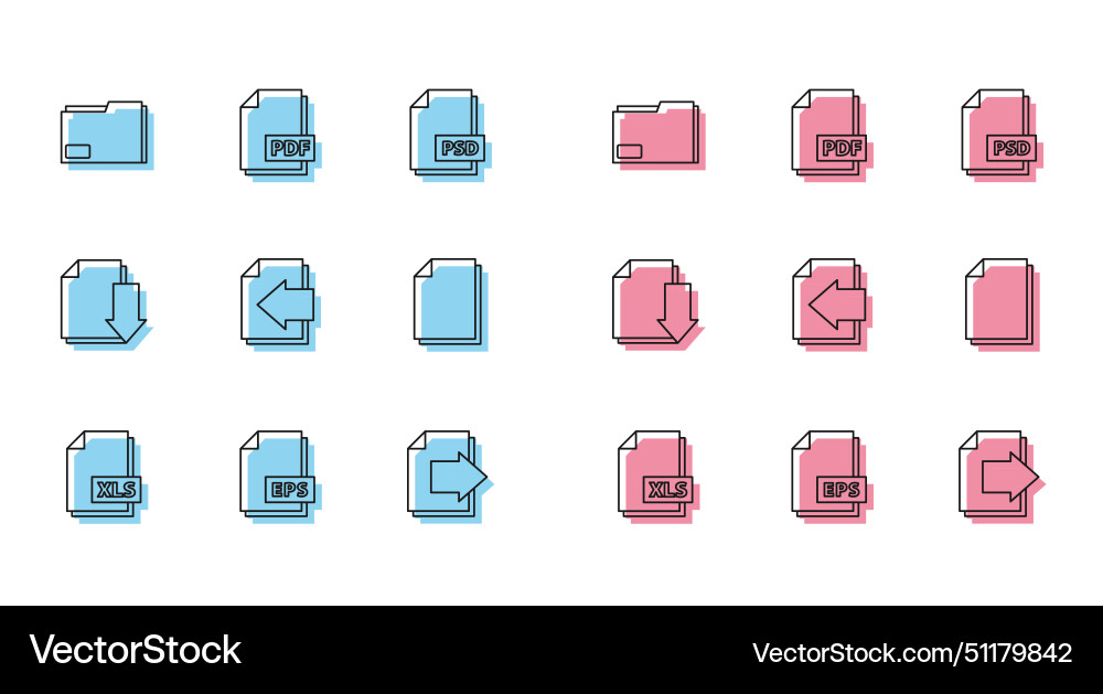 Set line xls file document eps folder Set line xls file document eps folder vector image