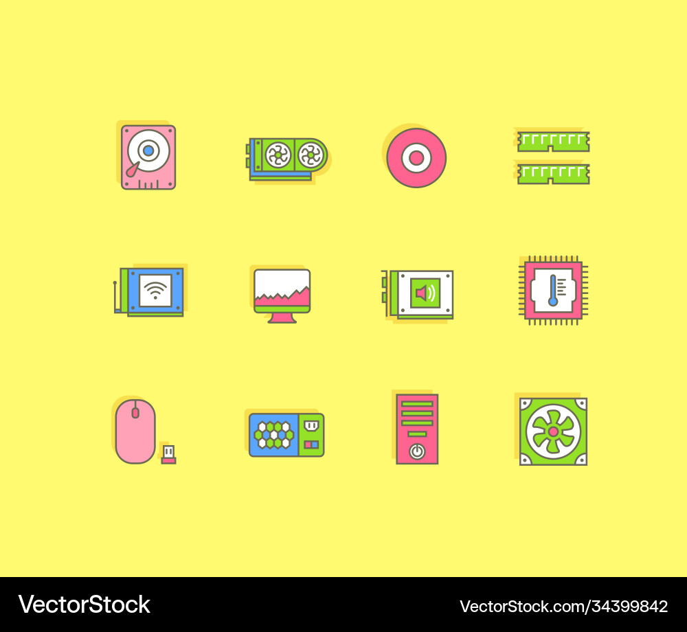 Set simple line icons computer upgrading Vector Image