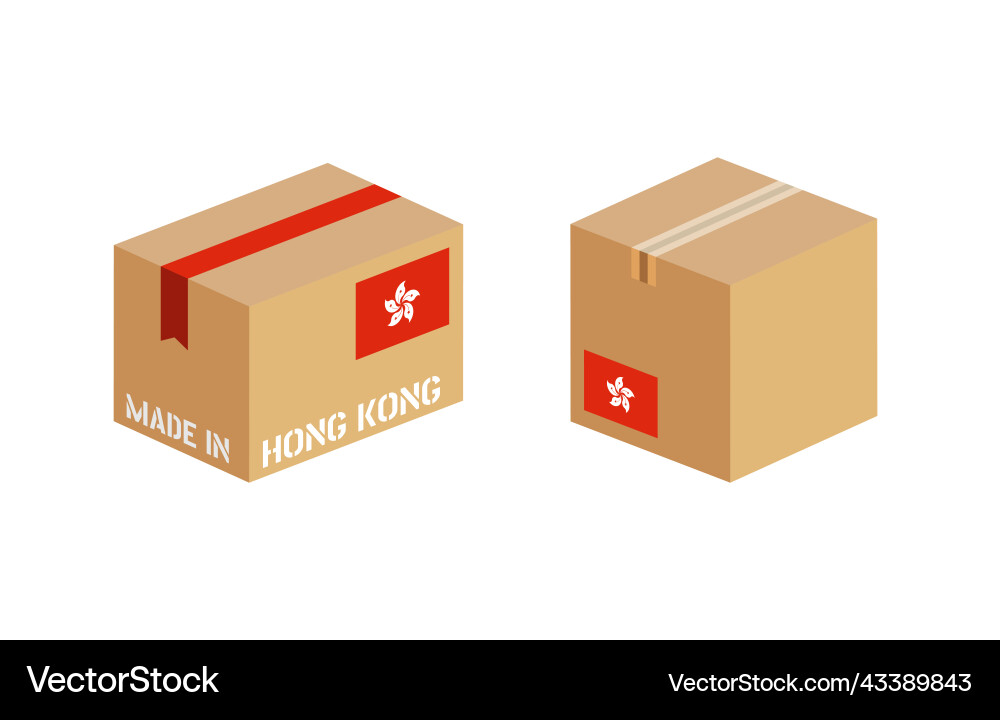 Box with hong kong flag icon set cardboard Box with hong kong flag icon set cardboard vector image