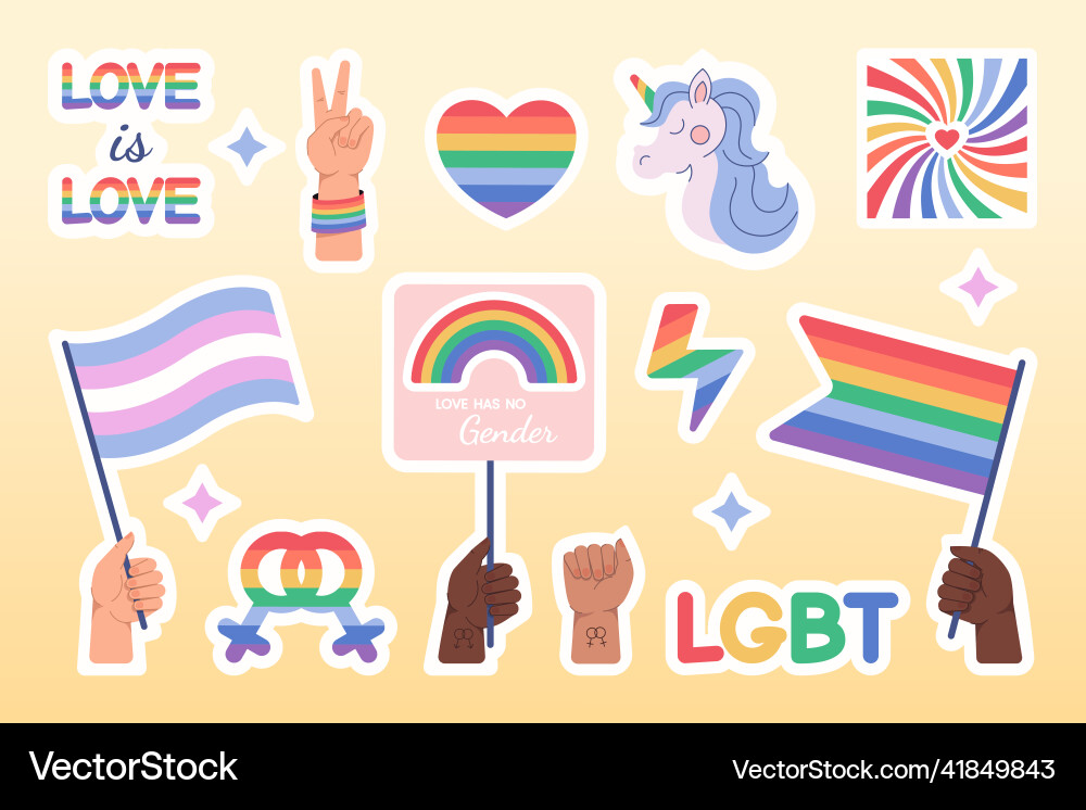 Flat lgbt pride stickers set with rainbow flags Flat lgbt pride stickers set with rainbow flags vector image
