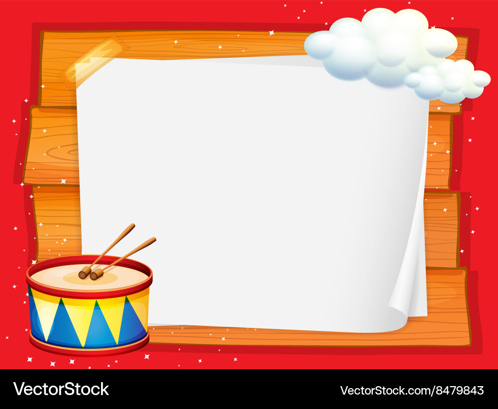 Frame design with drum and clouds vector image
