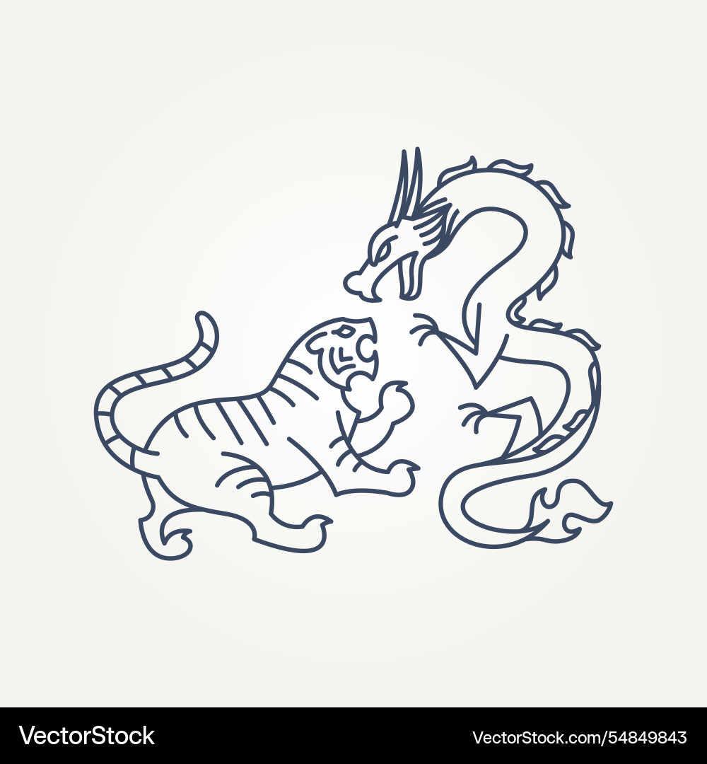 Minimalist tiger and dragon fight line art logo Minimalist tiger and dragon fight line art logo vector image