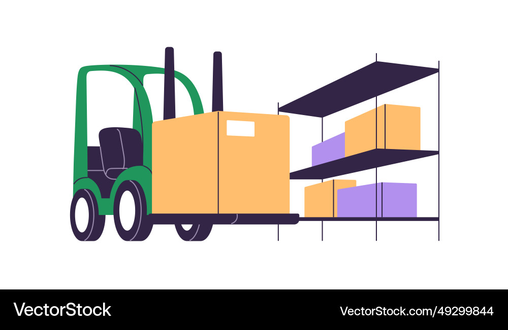 Forklift loading unloading box package vector image