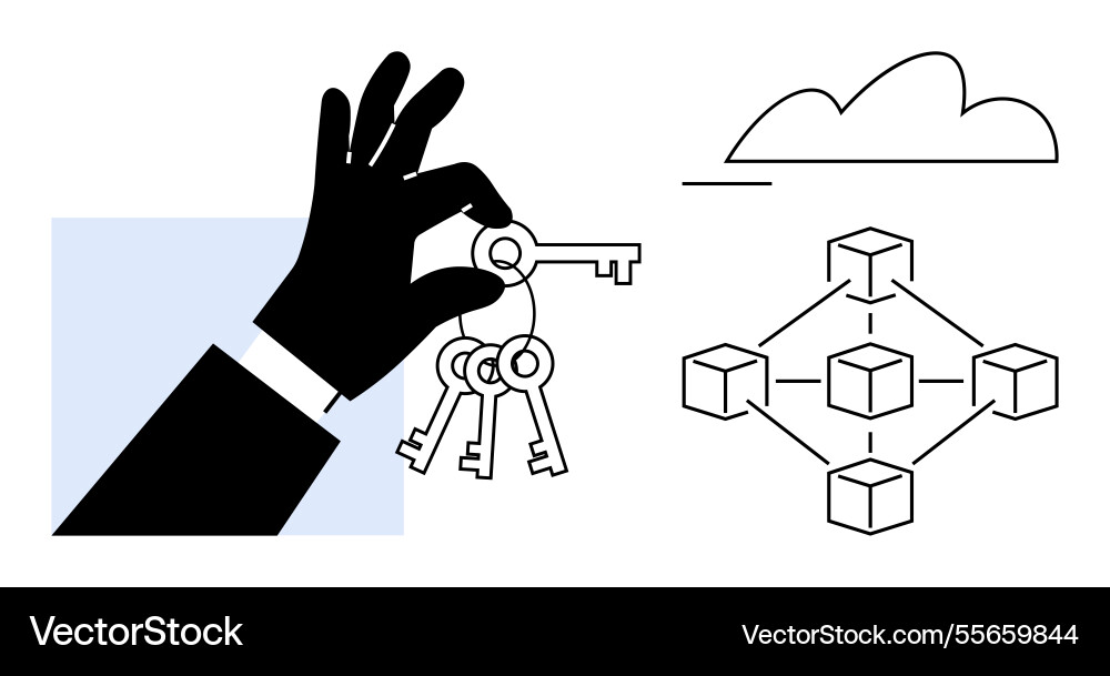 Hand holding keys with network nodes and cloud Hand holding keys with network nodes and cloud vector image