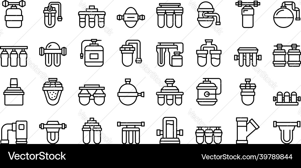 Reverse osmosis system icons set outline Reverse osmosis system icons set outline vector image