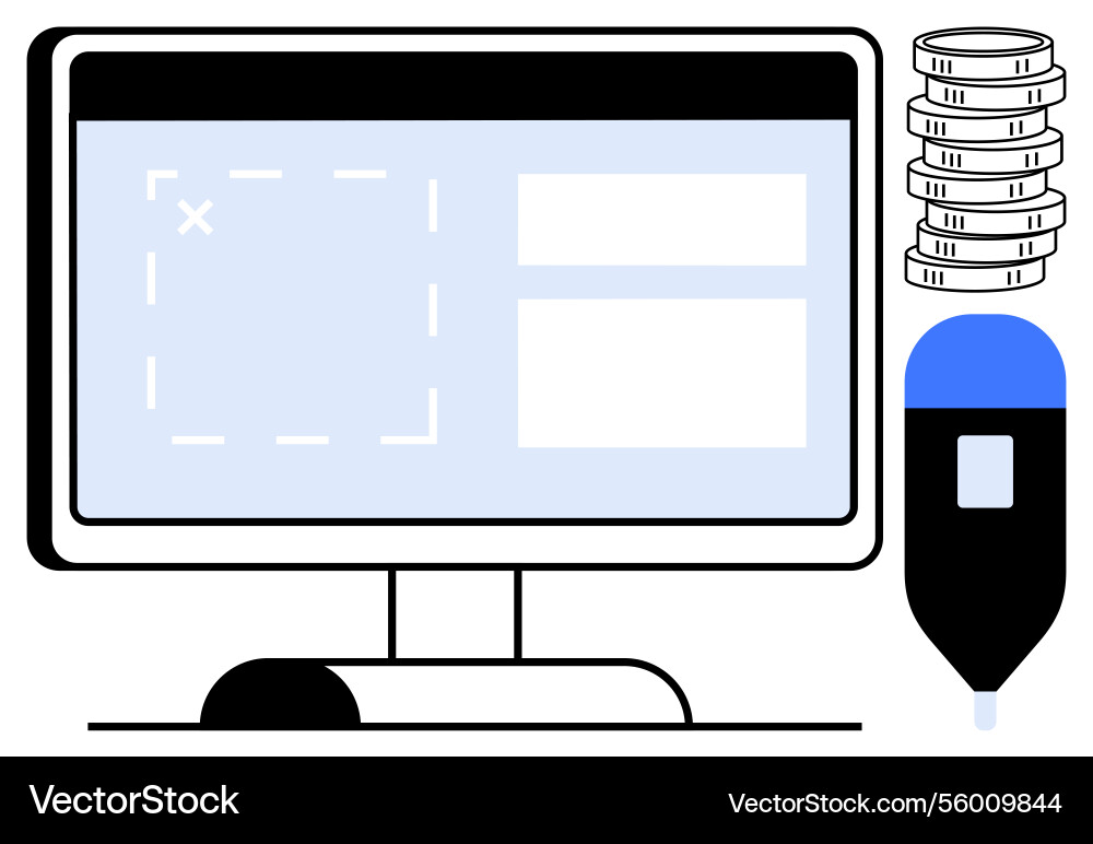 Ui design on computer screen with graphic tablet Ui design on computer screen with graphic tablet vector image