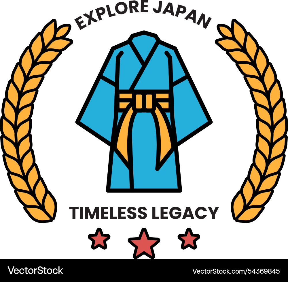 A blue kimono with yellow belt is displayed A blue kimono with yellow belt is displayed vector image