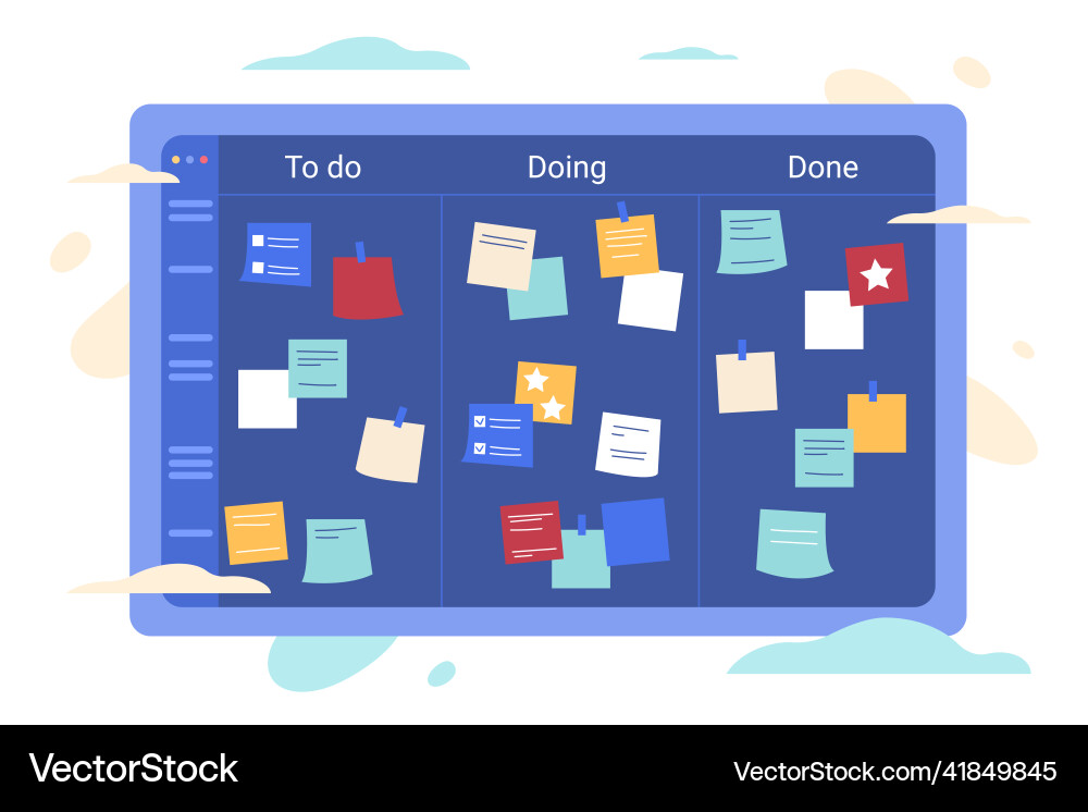 Flat scrum task board with color stick paper notes Flat scrum task board with color stick paper notes vector image