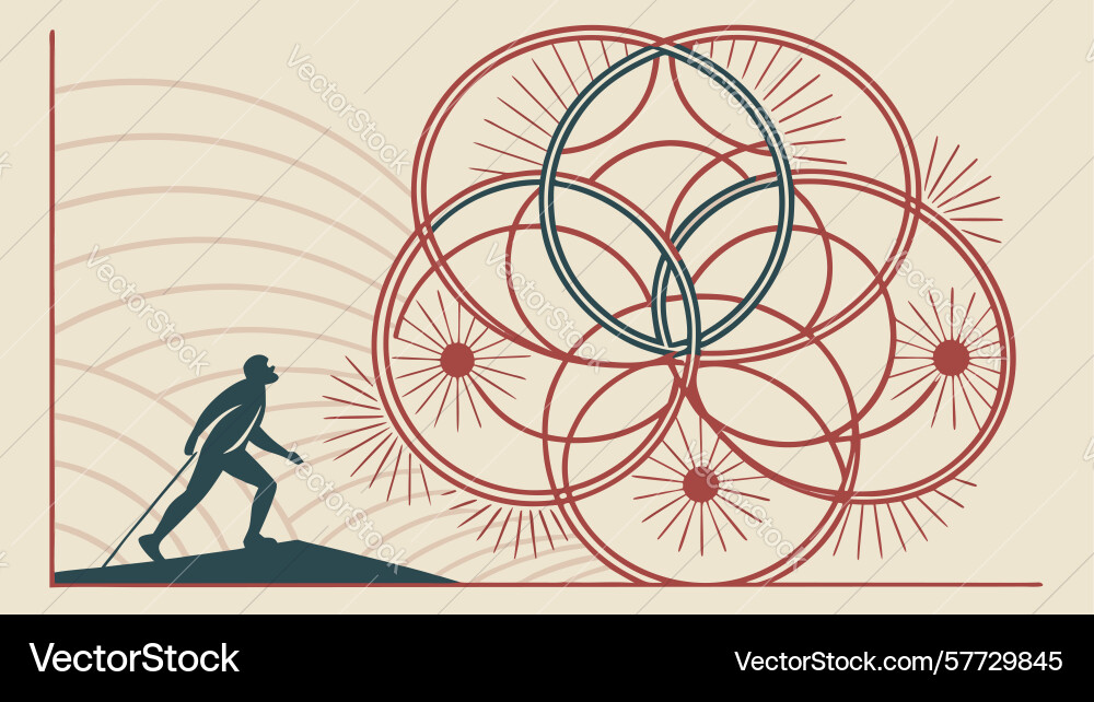 Person running across intricate circular pattern vector image