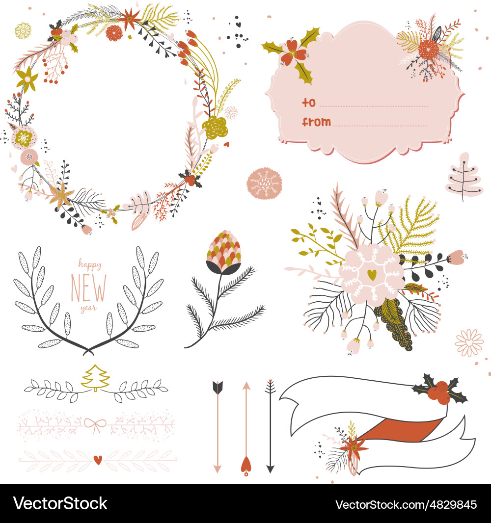 Romantic Wreath & Floral Collection Vector Image