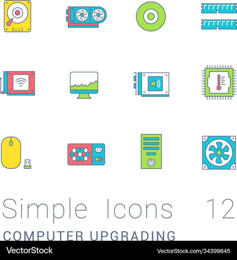 Set simple line icons computer upgrading Set simple line icons computer upgrading vector image